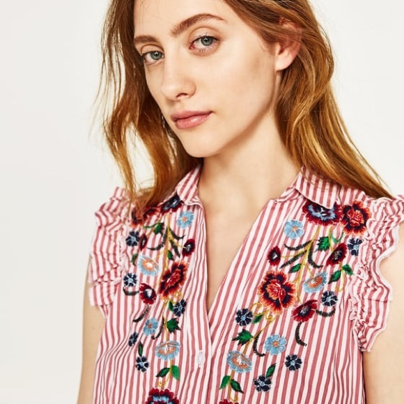 Zara Dresses & Skirts - NWT Zara Striped Floral Embroidered Shirt Dress